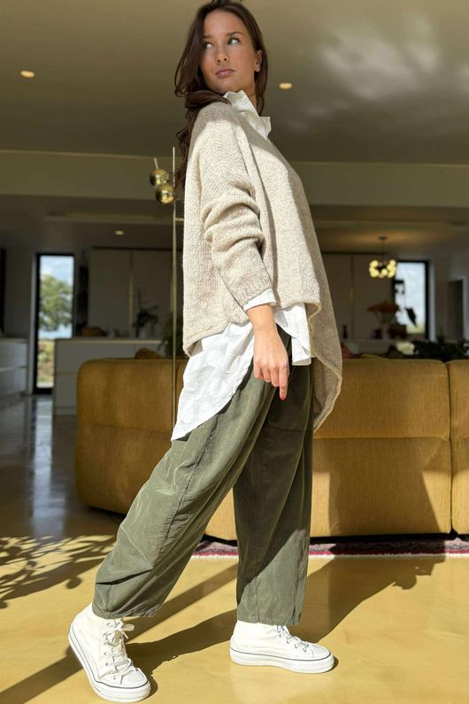 Made in Italy Big Softie Super Slant Knit Top Oatmeal Marl 